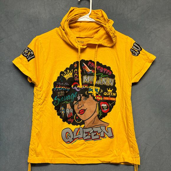 On Fire Black Girl Magic Shirt Hooded Short Sleeve Queen Afro Positive Vibes - Picture 1 of 8